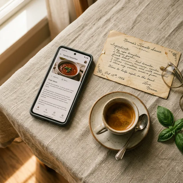 Platee app showcased dynamically next to a vintage recipe card
